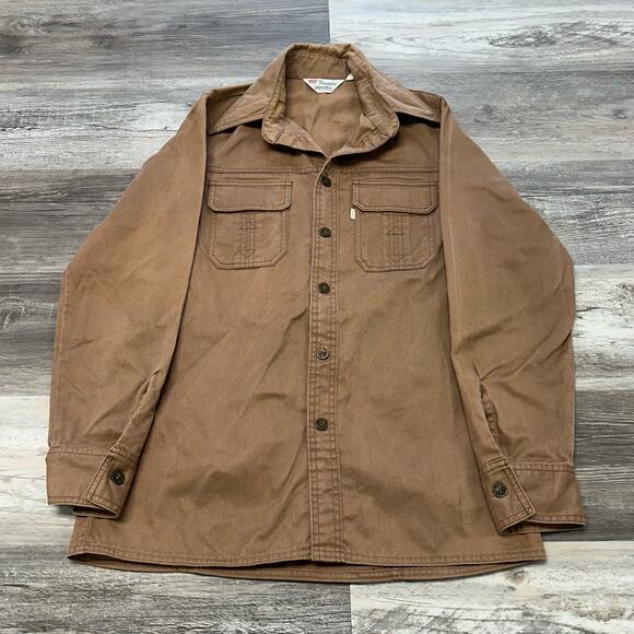 Vintage Levis Panatela Tan Mens M White Tab Shirt Jacket 70s‎ Dagger Collar Rare - Picture 1 of 10